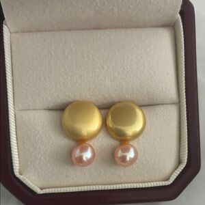 Elegant Gold and Pink Pearl Earrings